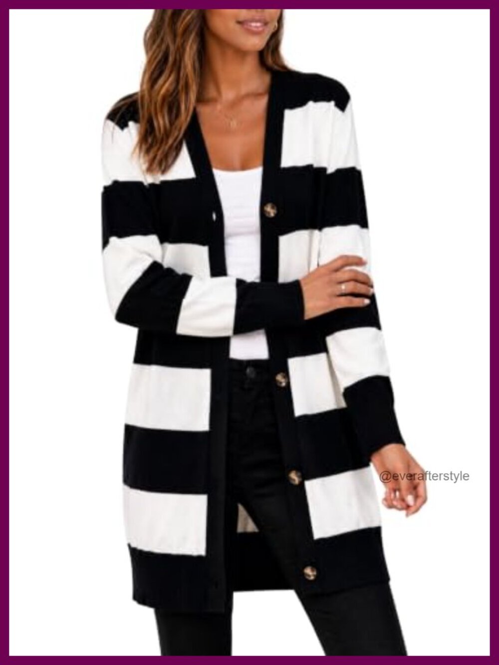 Striped Cardigan Sweater Long Sleeve Button Down Open Front Oversized Knit